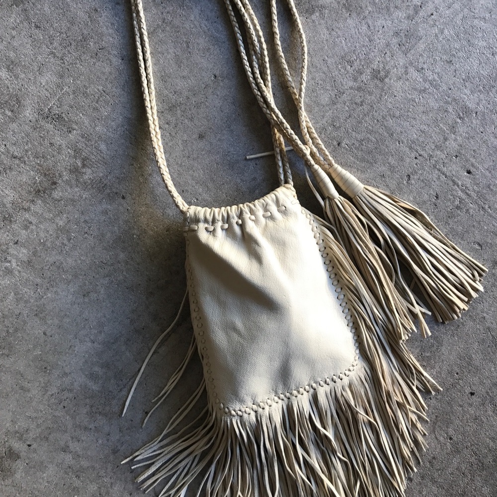 Vintage Fringed Oat Leather Crossbody Bag